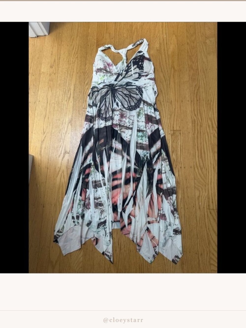 Neelam Cream Black Butterfly Print Backless Midi Dress Size L | V-Neck |